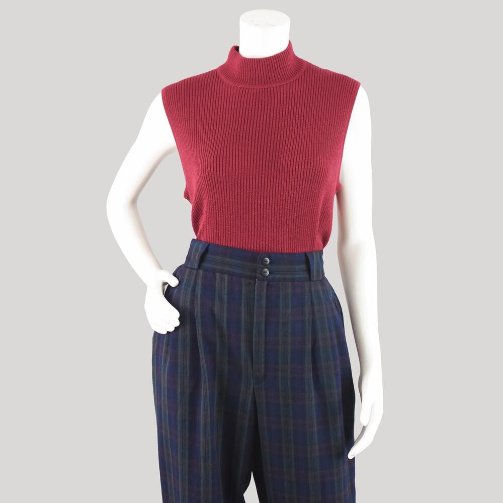 Vintage Burgundy Sleeveless Mockneck Ribbed Top Women's Extra Large